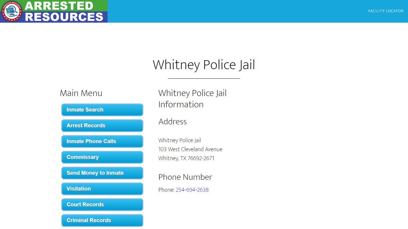 Whitney Police Jail - Inmate Search - Whitney, TX - Arrested Resources